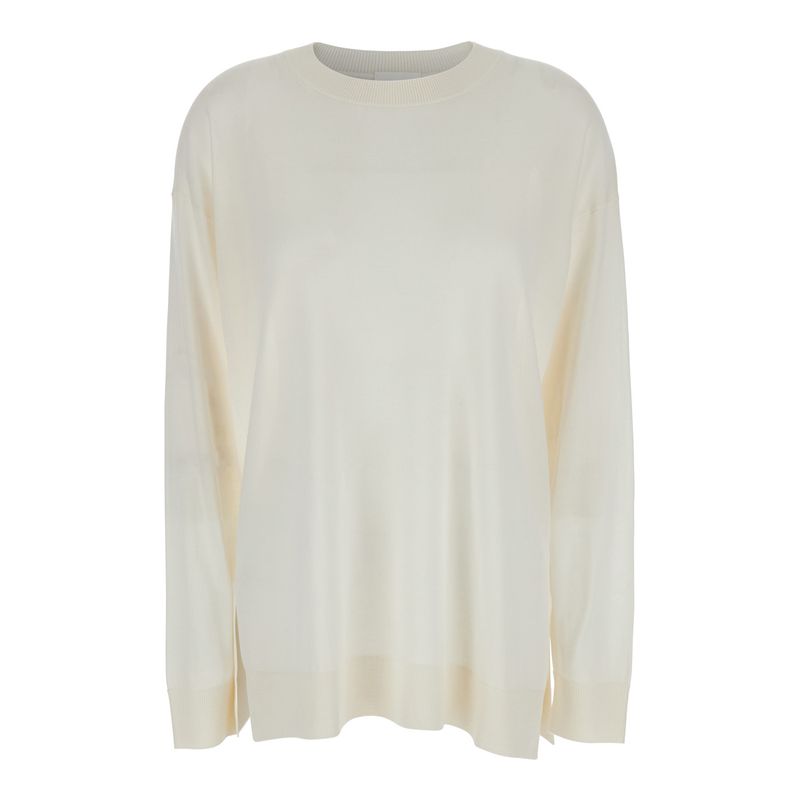 P.A.R.O.S.H. White Long-Sleeved Crewneck Sweater In Wool And Silk Blend Woman